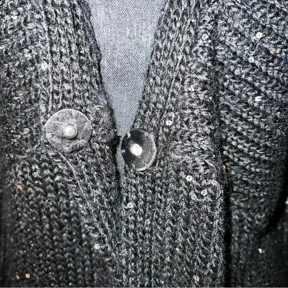 Chico’s Women’s Black Alpaca Blend 3/4 Sleeve Cardigan with Sequins Size 0 - Picture 8 of 16